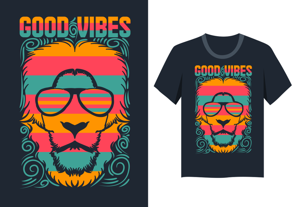 Lion Faced Good Vibe Printed T Shirt