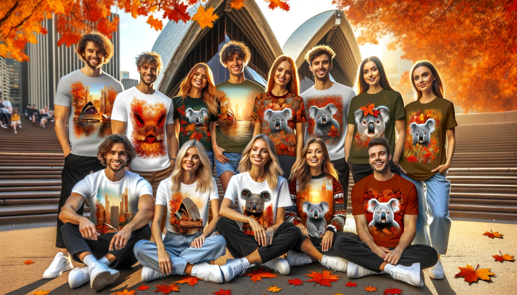A group of australian people wearing Fall T Shirts