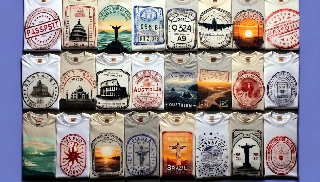 Travel Stamps Printed on T Shirts