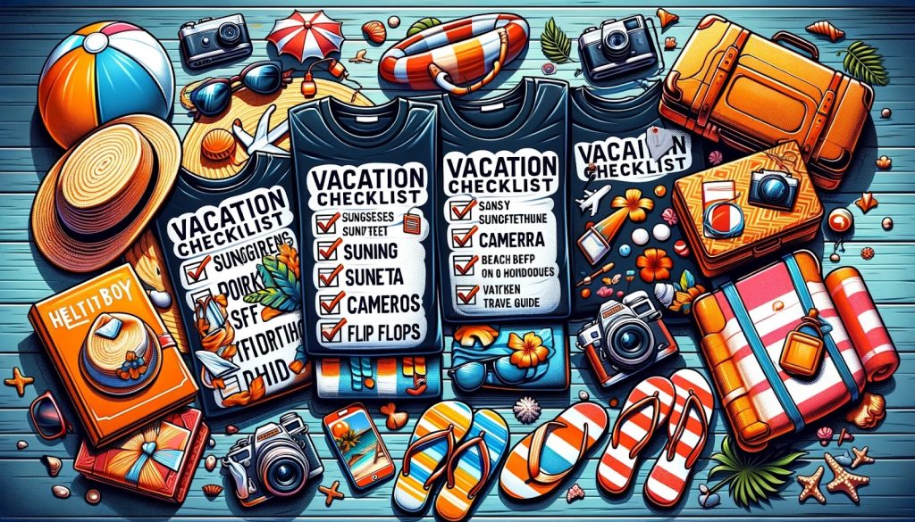 Vacation Checklist Printed on T Shirts 